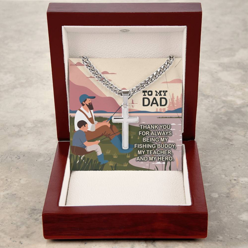 Jewelry To My Dad My Fishing Buddy My Hero Personalized Steel Cross Necklace GiftsByJeff Gifts By Jeff Pittsburgh PA