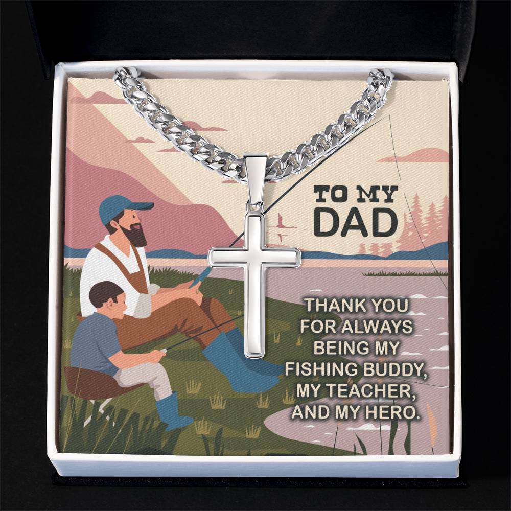 Jewelry To My Dad My Fishing Buddy My Hero Personalized Steel Cross Necklace GiftsByJeff Gifts By Jeff Pittsburgh PA