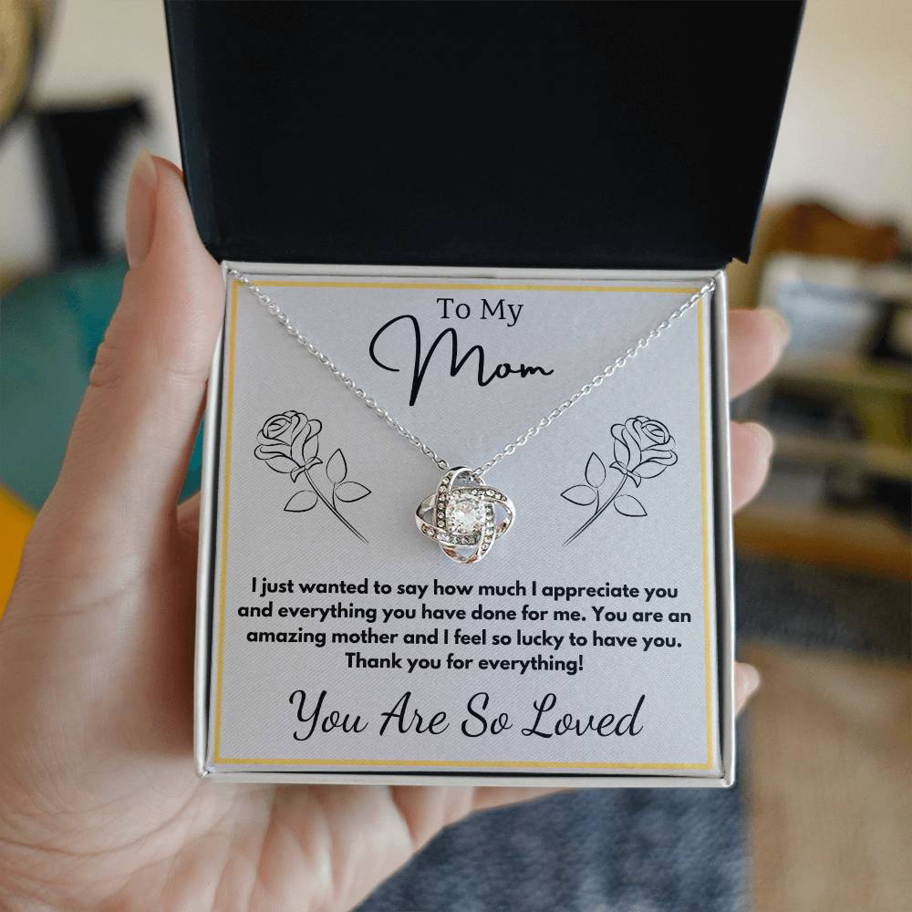 Jewelry To My Mom - You are an amazing mother and I feel so lucky to have you. - Love Knot Necklace with Personalized Signature Line GiftsByJeff Gifts By Jeff Pittsburgh PA