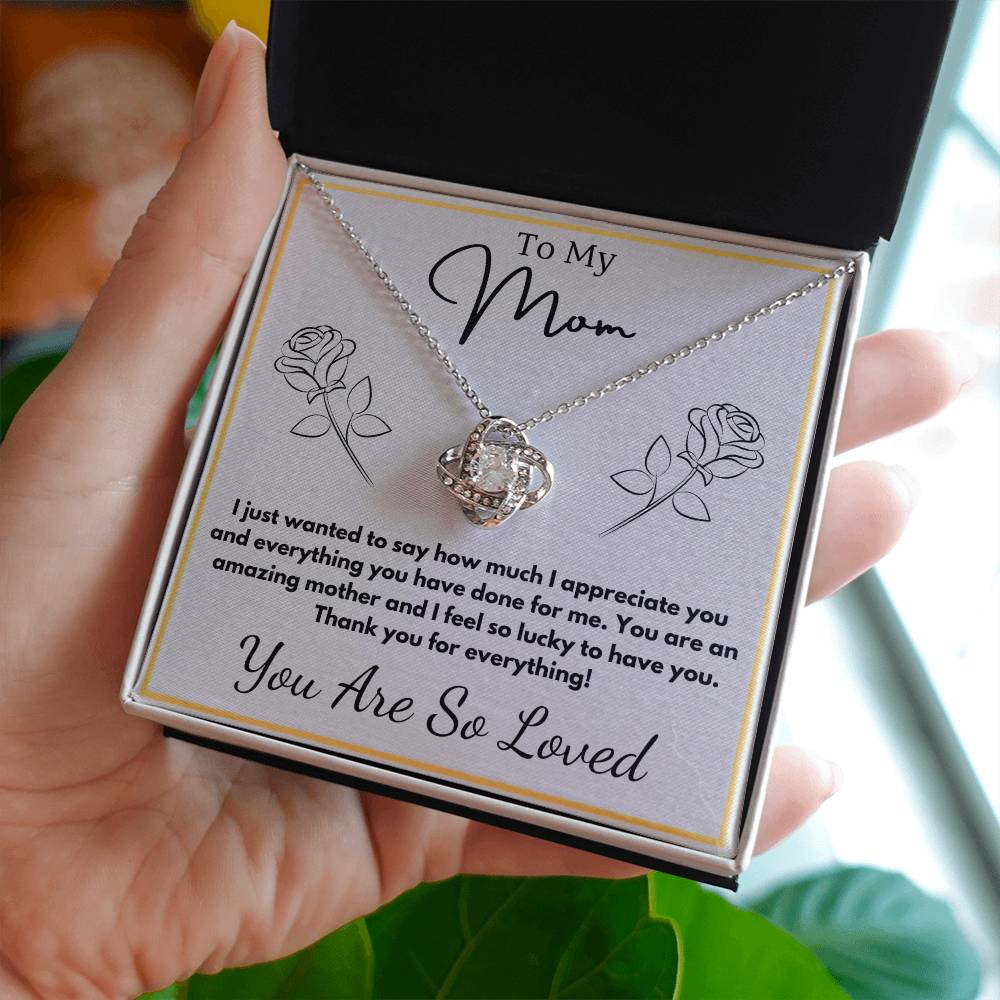 Jewelry To My Mom - You are an amazing mother and I feel so lucky to have you. - Love Knot Necklace with Personalized Signature Line GiftsByJeff Gifts By Jeff Pittsburgh PA