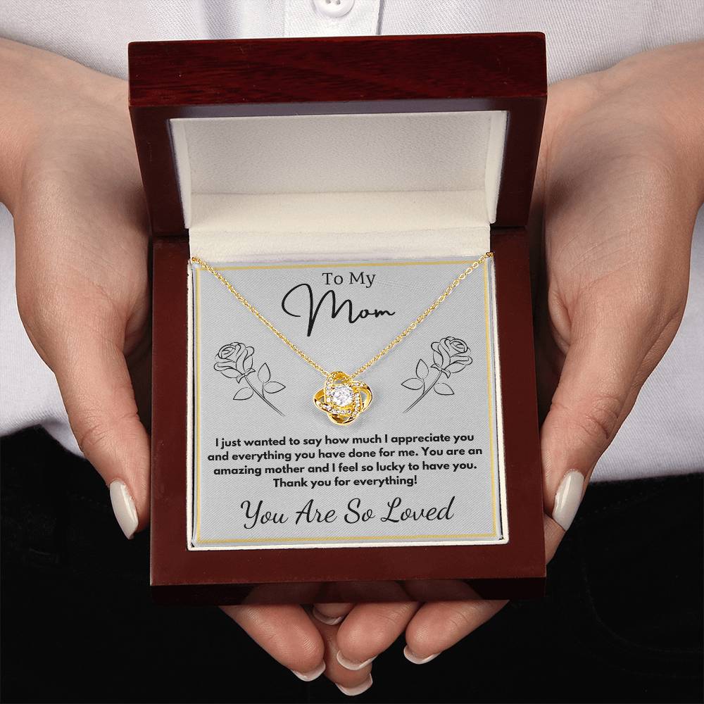 Jewelry To My Mom - You are an amazing mother and I feel so lucky to have you. - Love Knot Necklace with Personalized Signature Line GiftsByJeff Gifts By Jeff Pittsburgh PA