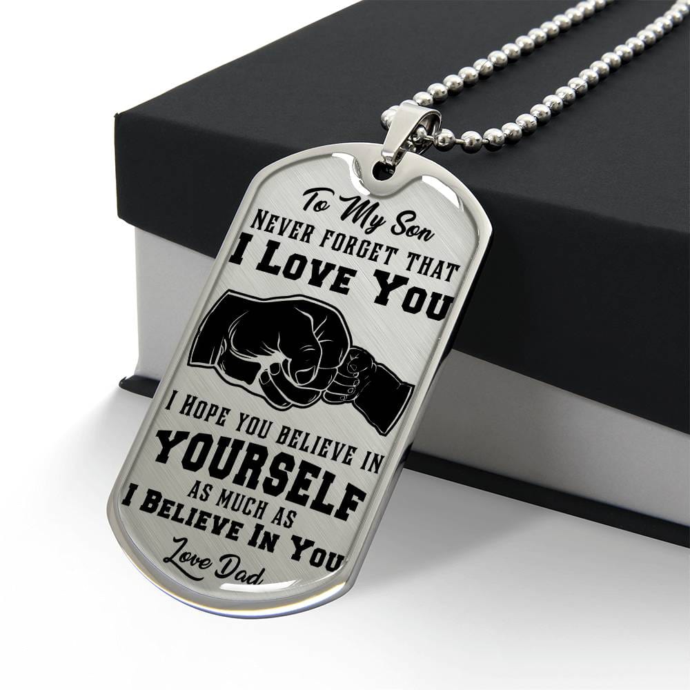 Jewelry To My Son, I Believe In You, Love Dad - Graphic Dog Tag Necklace GiftsByJeff Gifts By Jeff Pittsburgh PA