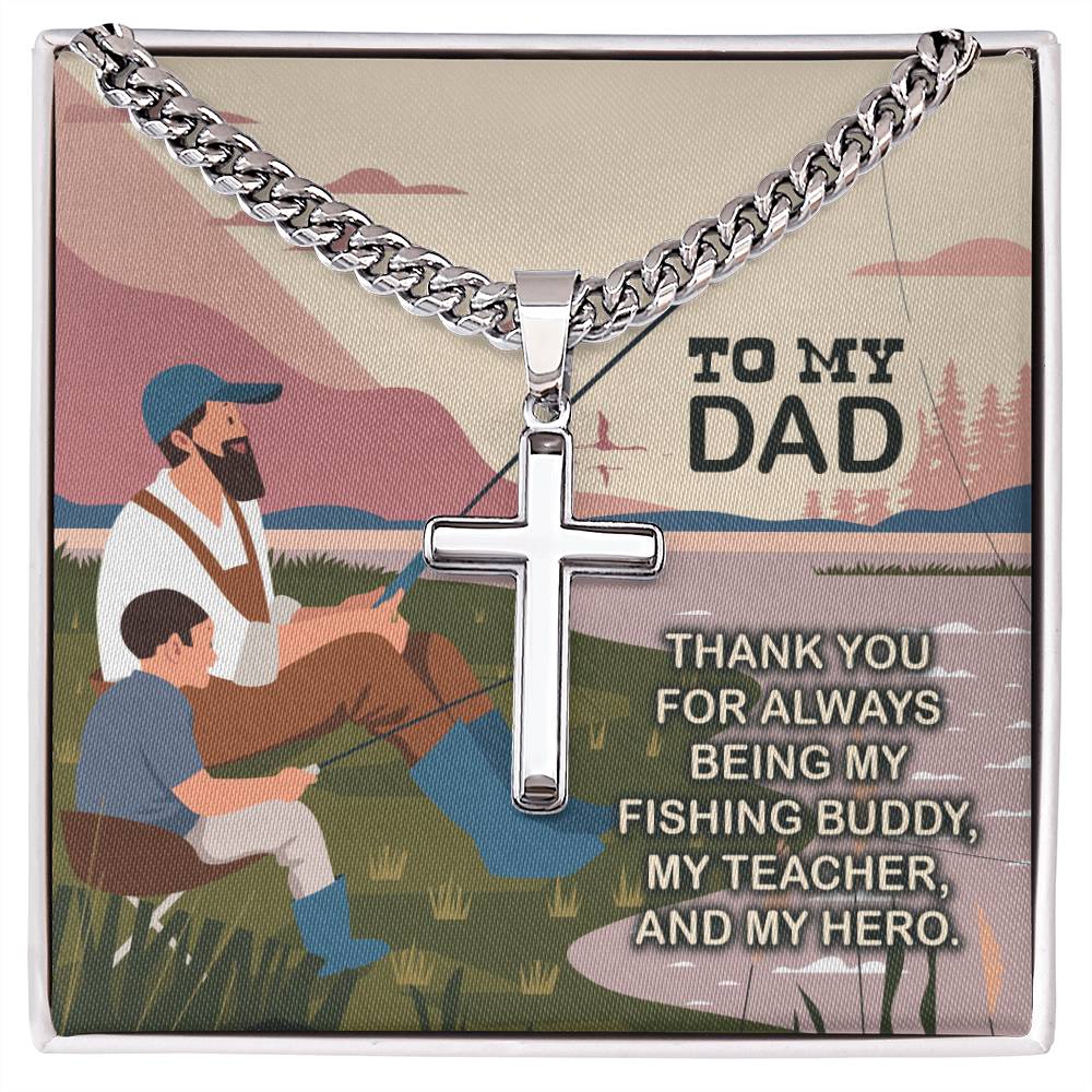 Jewelry Two Tone Box To My Dad My Fishing Buddy My Hero Personalized Steel Cross Necklace GiftsByJeff Gifts By Jeff Pittsburgh PA