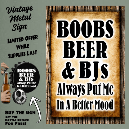 Mug Vintage Sign with Bottle Opener Boobs, Beer and BJs Product Collection GiftsByJeff Gifts By Jeff Pittsburgh PA