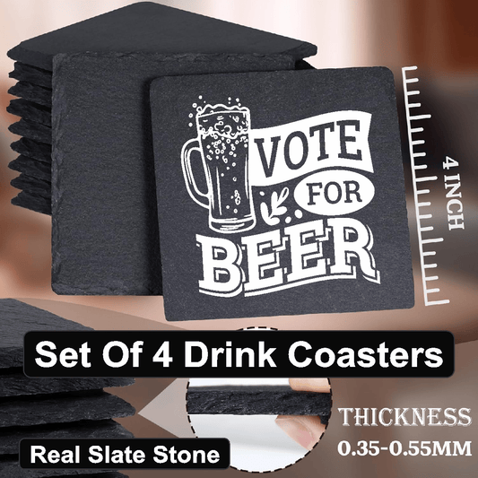 accessories Vote For Beer - Set of 4 Black Slate Stone Coasters GiftsByJeff Gifts By Jeff Pittsburgh PA