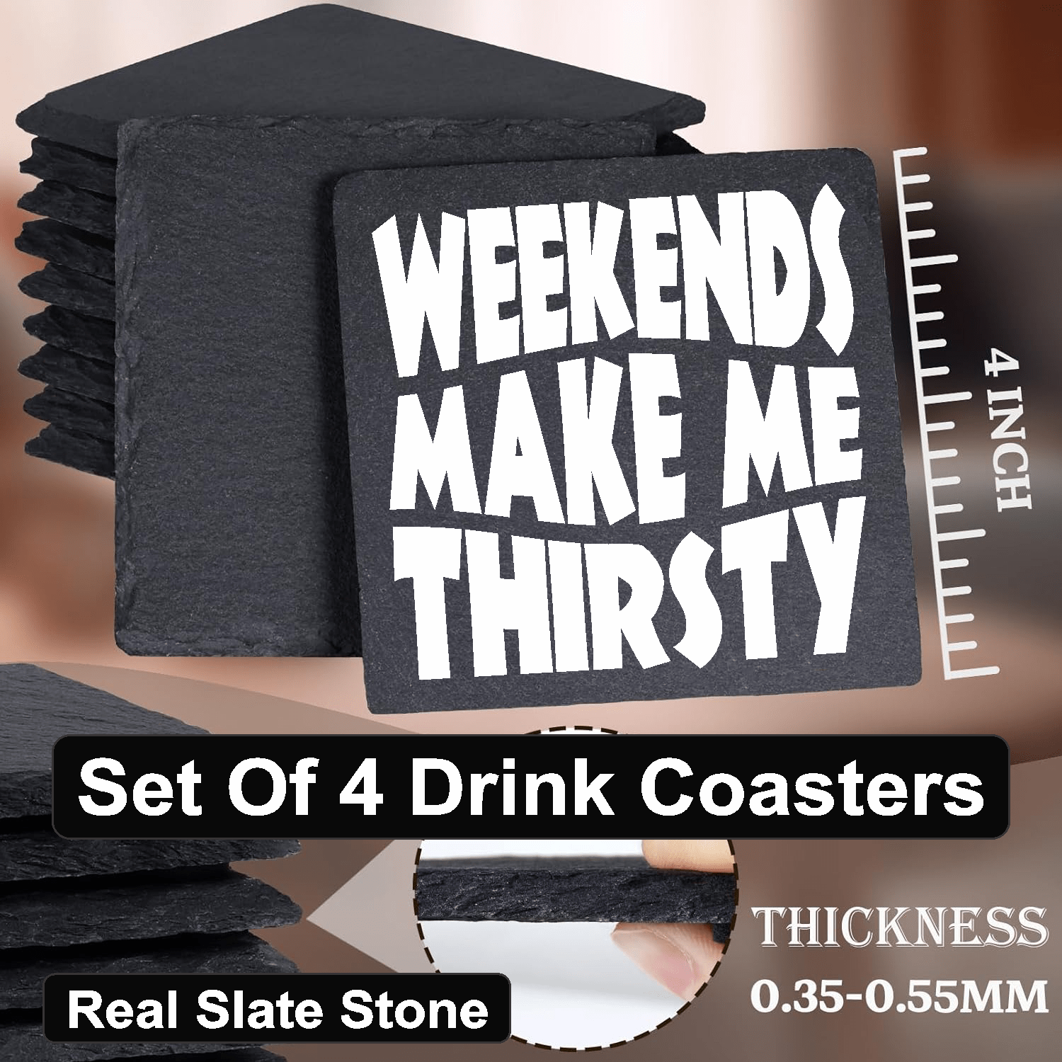 accessories Weekends Make Me Thirsty - Set of 4 Black Slate Stone Coasters GiftsByJeff Gifts By Jeff Pittsburgh PA