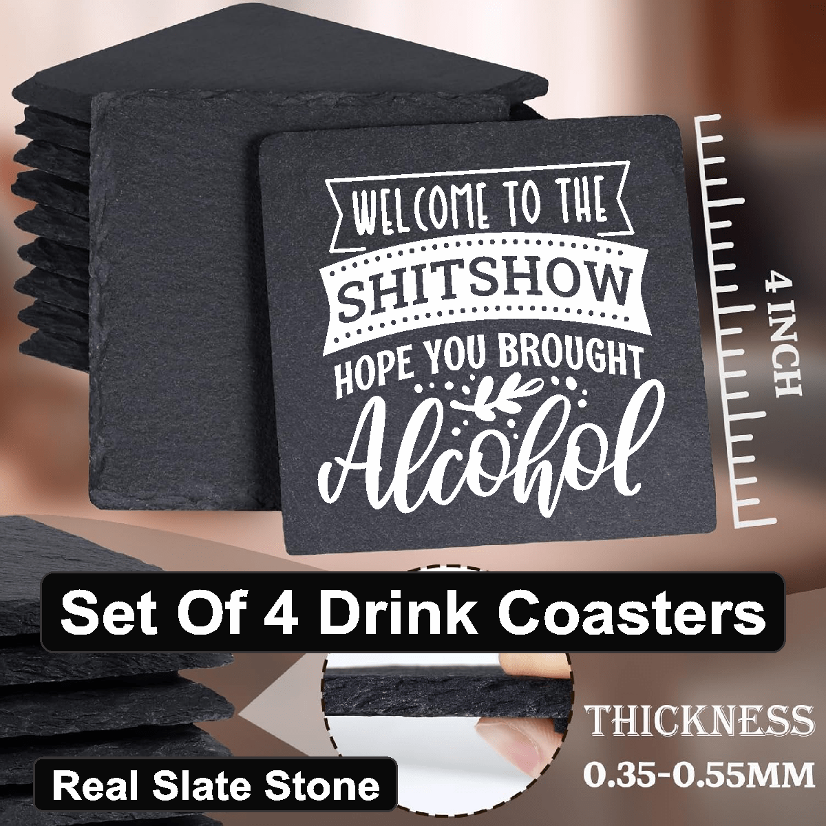 accessories Welcome To The Shit Show - Set of 4 Black Slate Stone Coasters GiftsByJeff Gifts By Jeff Pittsburgh PA