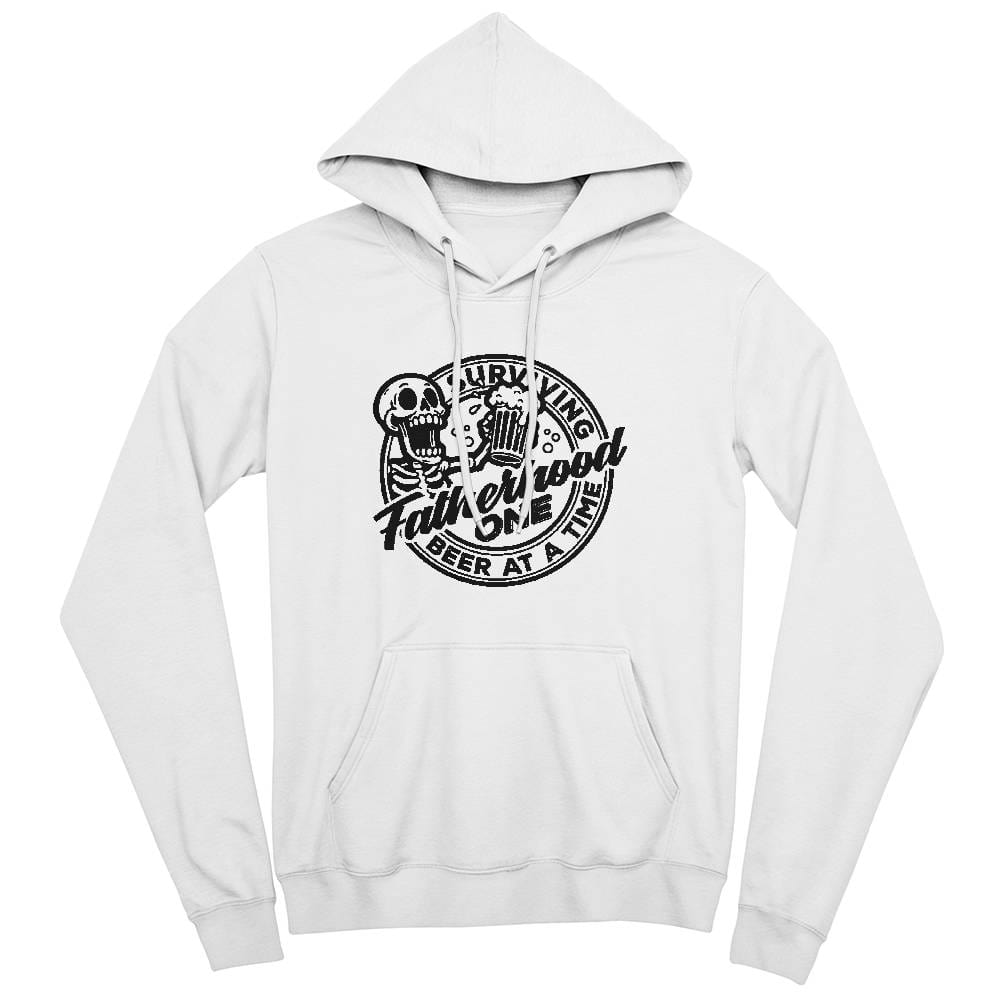 Jewelry White / 2XL Perfect Gift For Dad - Surviving Fatherhood One Beer At A Time - Pullover Hooded Sweatshirt in White and Athletic Heather GiftsByJeff Gifts By Jeff Pittsburgh PA