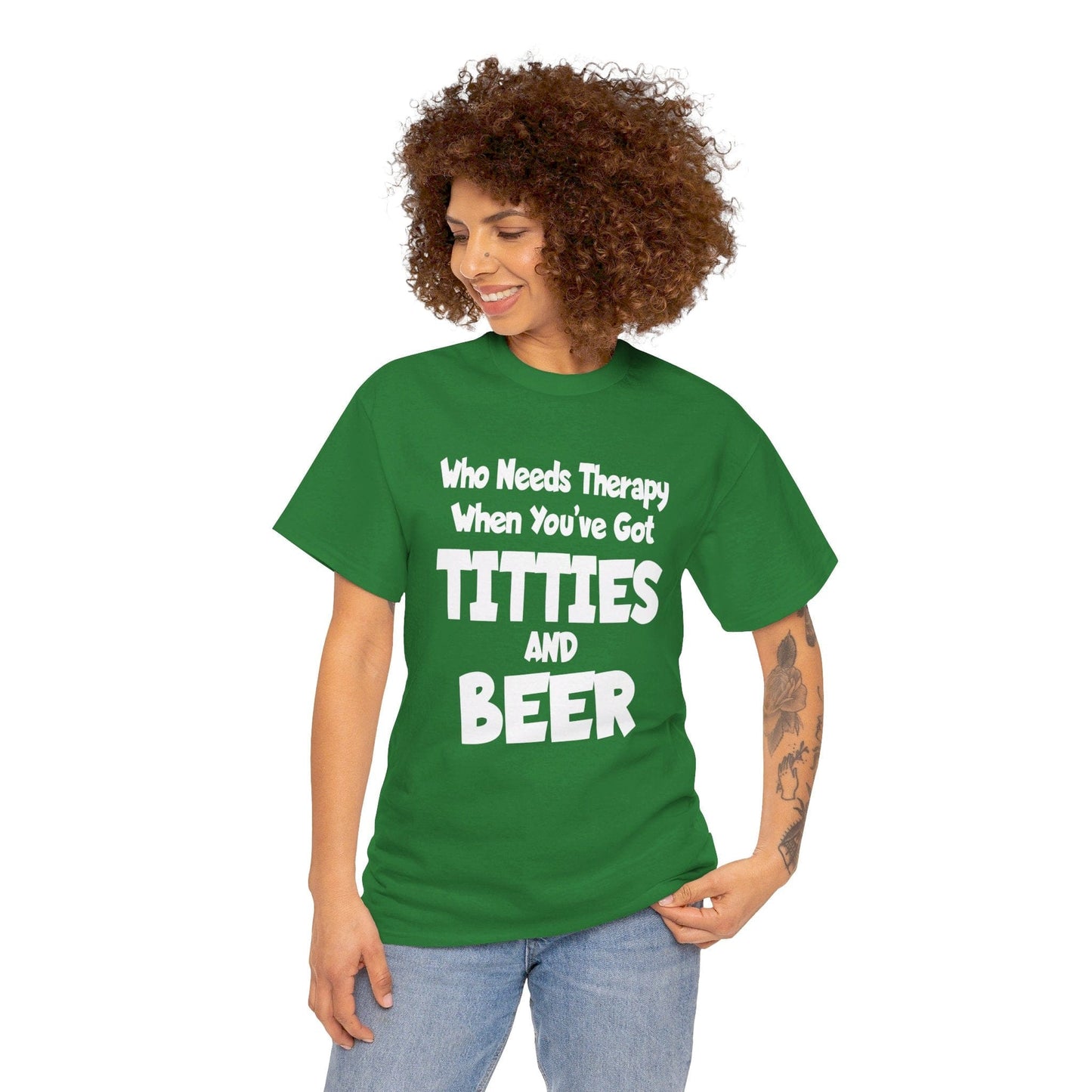 T-Shirt Who Needs Therapy When You’ve Got Titties And Beer? - Gildan 5000 Unisex T-shirt GiftsByJeff Gifts By Jeff Pittsburgh PA