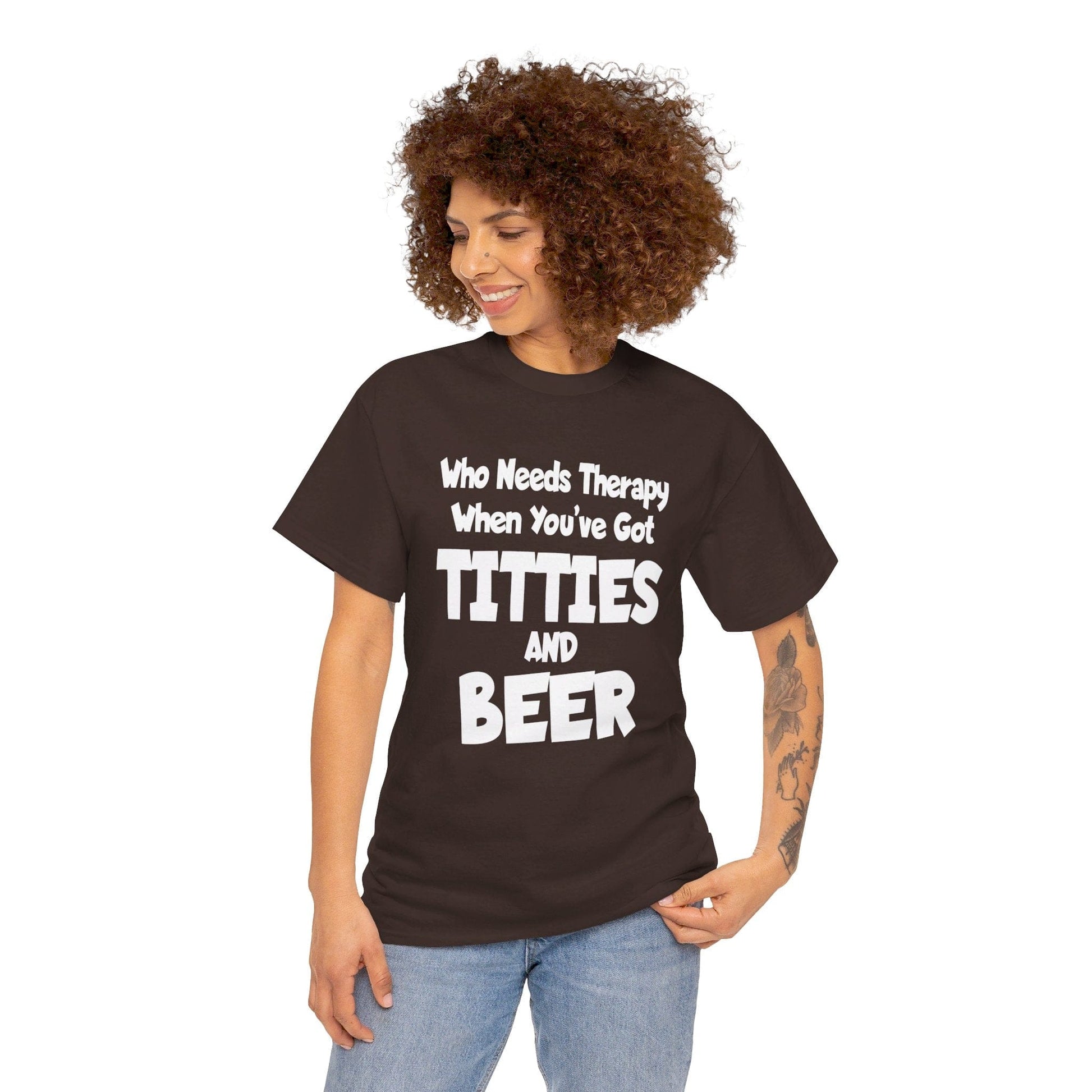 T-Shirt Who Needs Therapy When You’ve Got Titties And Beer? - Gildan 5000 Unisex T-shirt GiftsByJeff Gifts By Jeff Pittsburgh PA