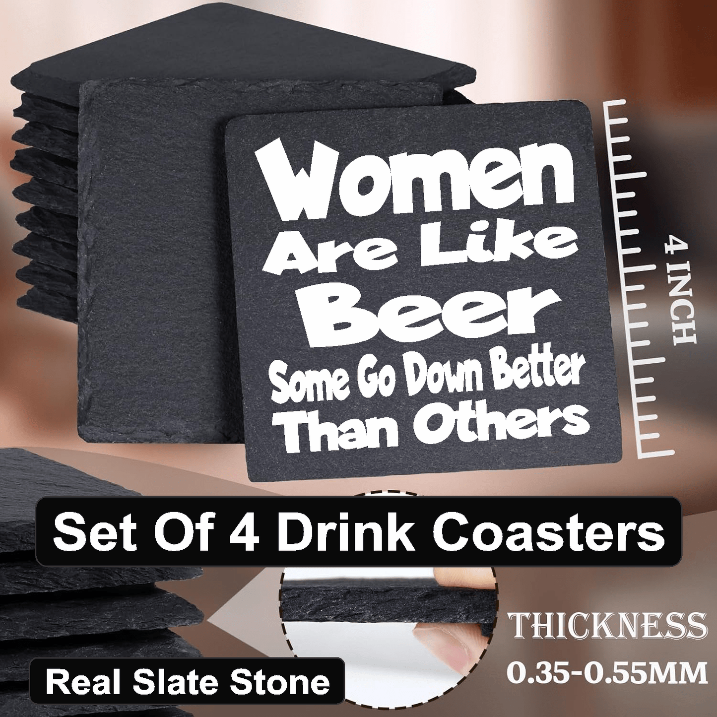 drink coasters Women Are Like Beer - Set of 4 Black Slate Stone Coasters GiftsByJeff Gifts By Jeff Pittsburgh PA