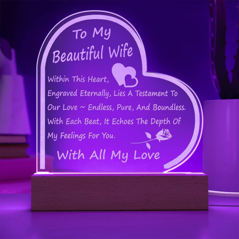 Jewelry Wood LED Base with Cord Infinite Love Engraved Heart Plaque - For Wife GiftsByJeff Gifts By Jeff Pittsburgh PA