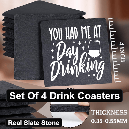 accessories You Had Me At Day Drinking - Set of 4 Black Slate Stone Coasters GiftsByJeff Gifts By Jeff Pittsburgh PA